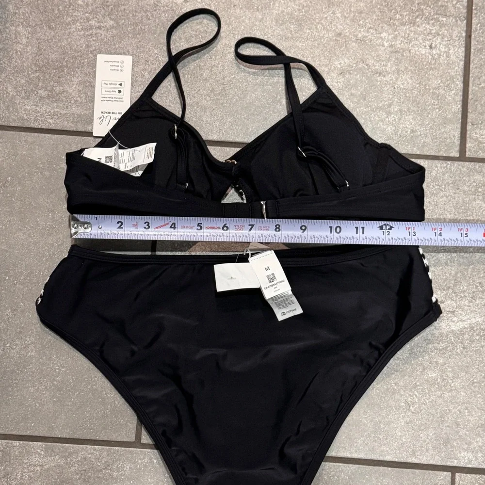 Cupshe Bikini Set Women Medium Black White New Striped High Waisted Underwire